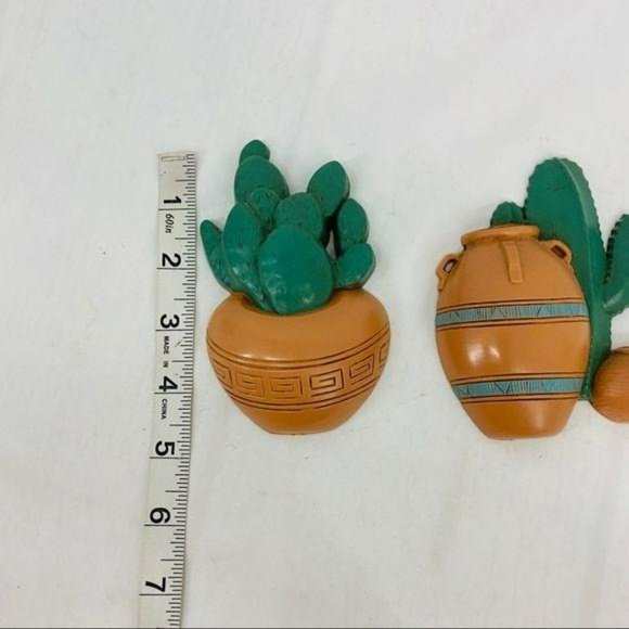 Vintage Southwestern Boho Cactus Clay Pot Decor Pair Wall Decor - Picture 2 of 10